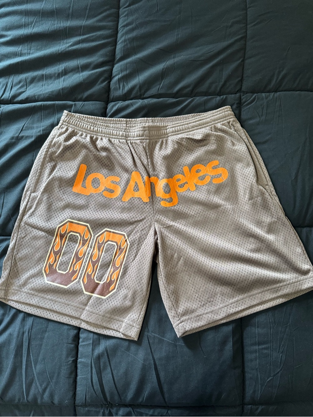 Los Angeles Gray Men's Mesh Shorts with Orange Graphics